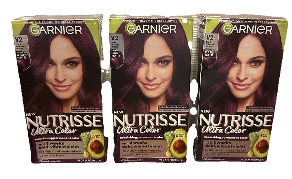 )Garnier Nutrisse Ultra Color Hair Dye Spiced Plum V2 Dark Intense Violet 3 Pack